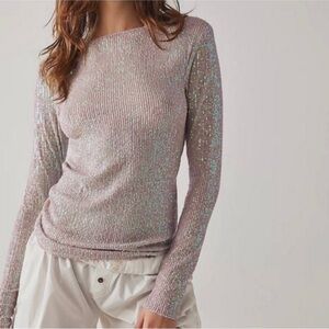 Free People GOLD RUSH LONG SLEEVE TOP SIZE MEDIUM NWT